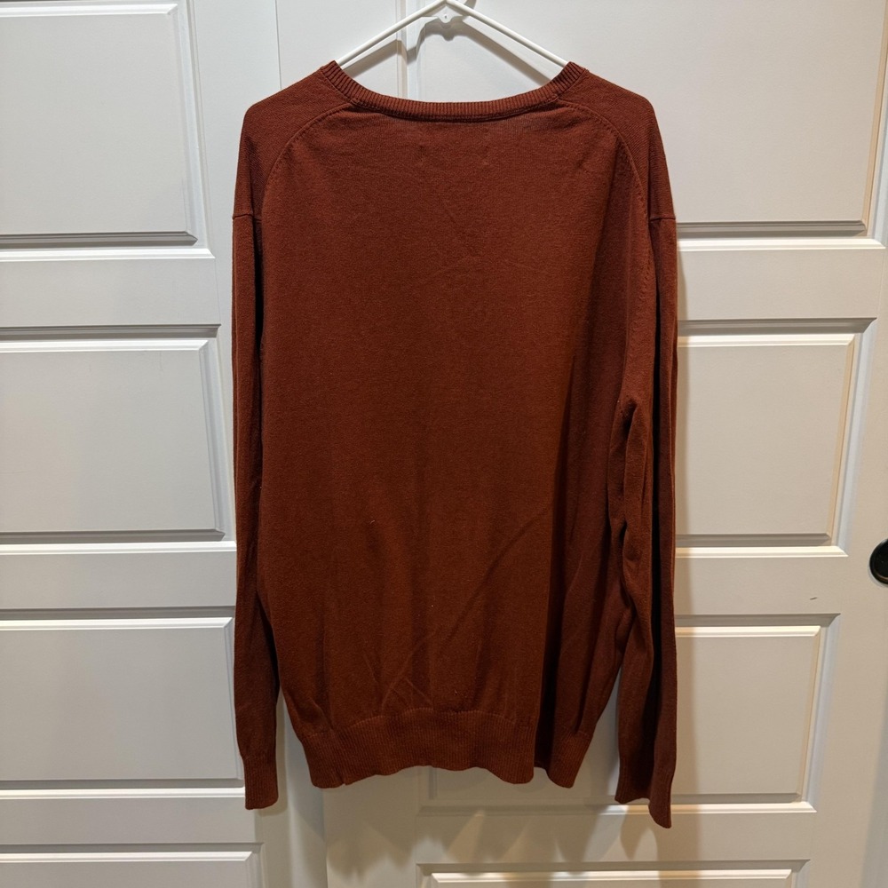 Eddie Bauer Sweater Mens 2XL Brown Cotton Cashmere V Neck Knit Pullover Classic - Picture 4 of 6